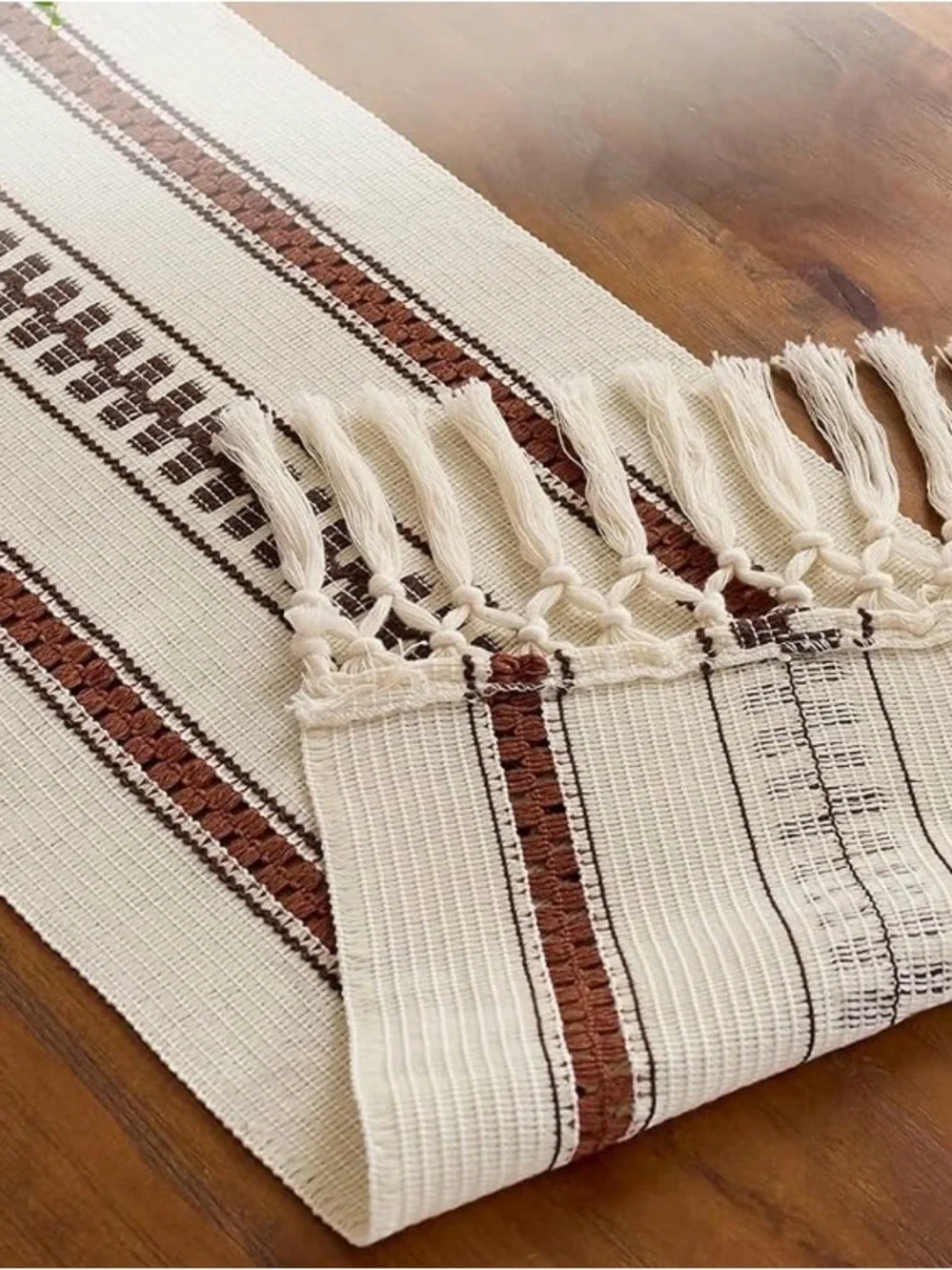 Boho Stripe Woven Table Runner in Cream and Brown - Baccessor